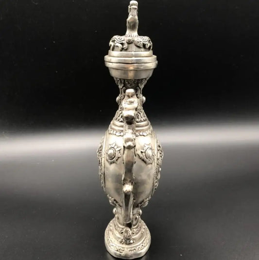 Chinese White copper Double sided dragon teapot crafts statue