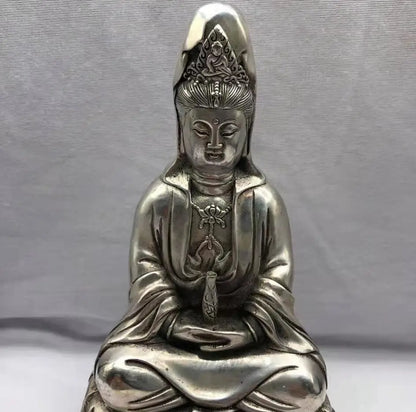 Chinese White copper Goddess of mercy Buddha crafts statue