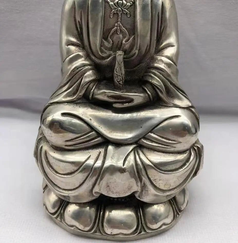 Chinese White copper Goddess of mercy Buddha crafts statue