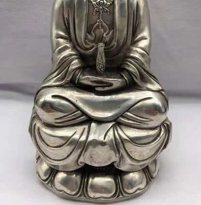 Chinese White copper Goddess of mercy Buddha crafts statue