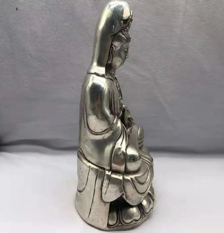 Chinese White copper Goddess of mercy Buddha crafts statue