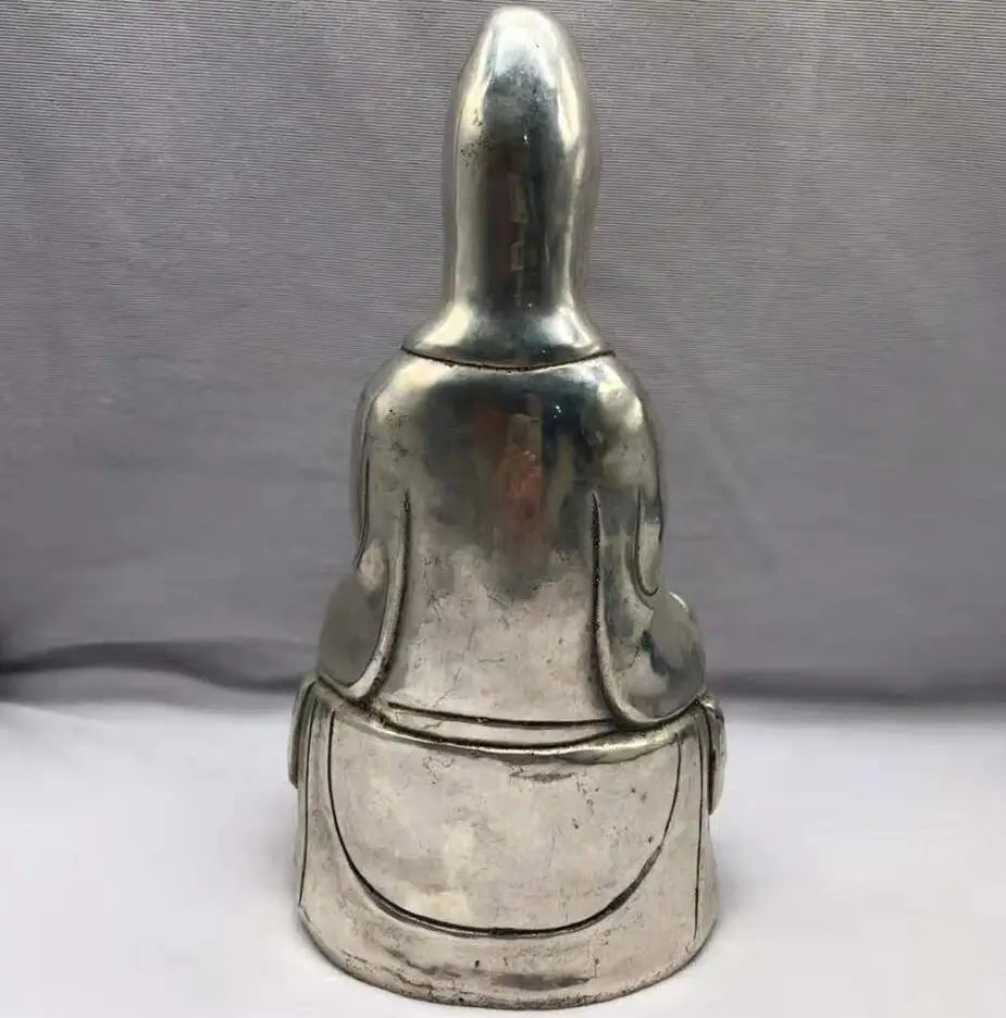 Chinese White copper Goddess of mercy Buddha crafts statue