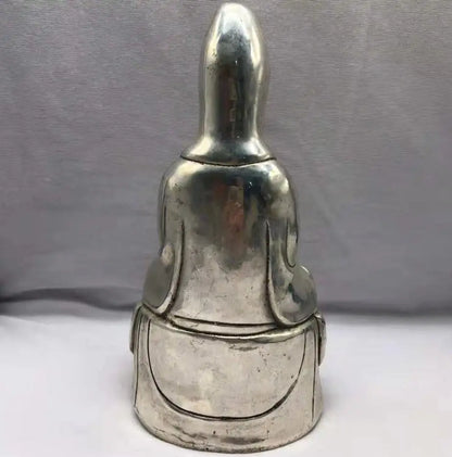 Chinese White copper Goddess of mercy Buddha crafts statue