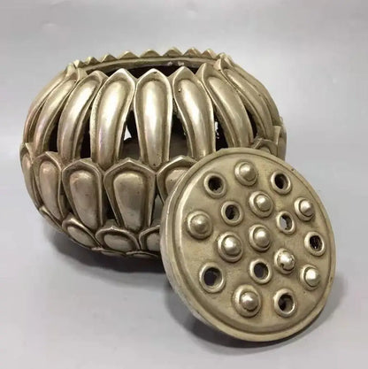 Chinese White copper Hollow out lotus incense furnace crafts statue