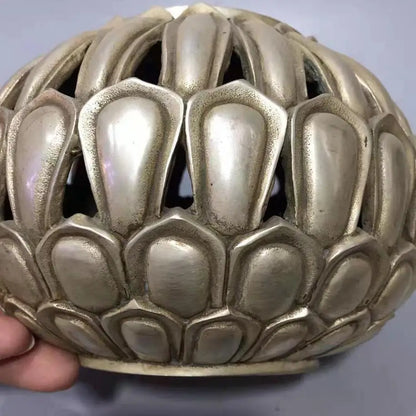 Chinese White copper Hollow out lotus incense furnace crafts statue