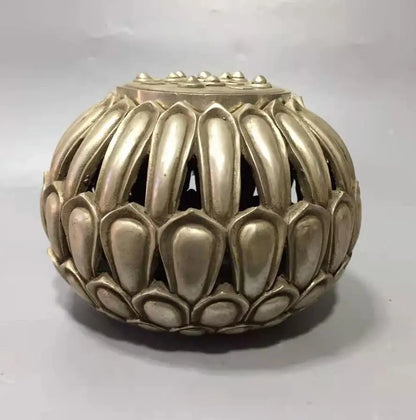 Chinese White copper Hollow out lotus incense furnace crafts statue