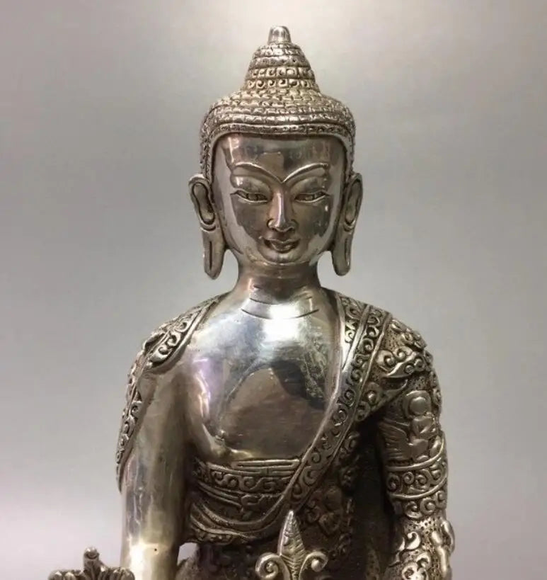 Chinese White copper Medicine Buddha crafts statue