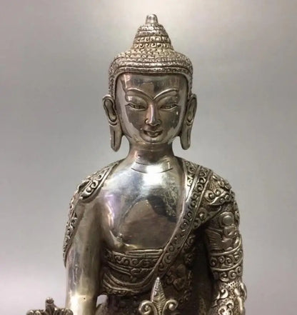 Chinese White copper Medicine Buddha crafts statue