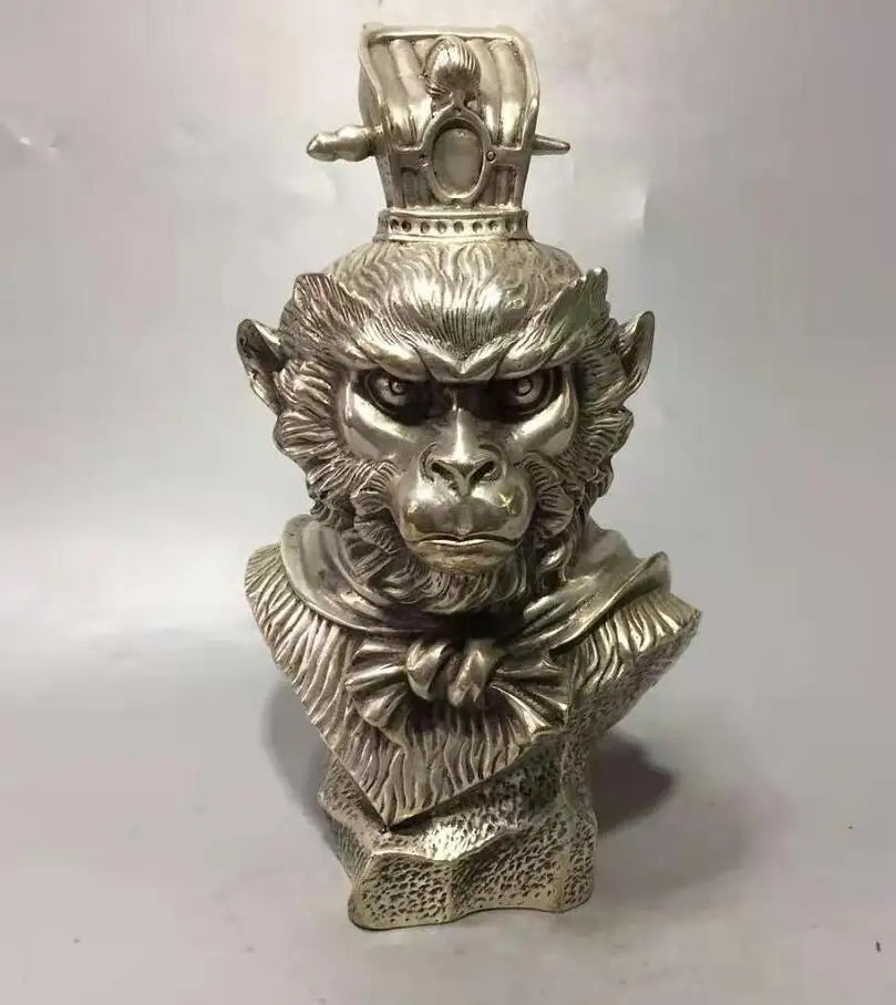Chinese White copper Monkey King head crafts statue