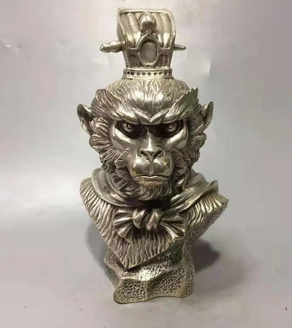 Chinese White copper Monkey King head crafts statue
