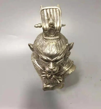 Chinese White copper Monkey King head crafts statue