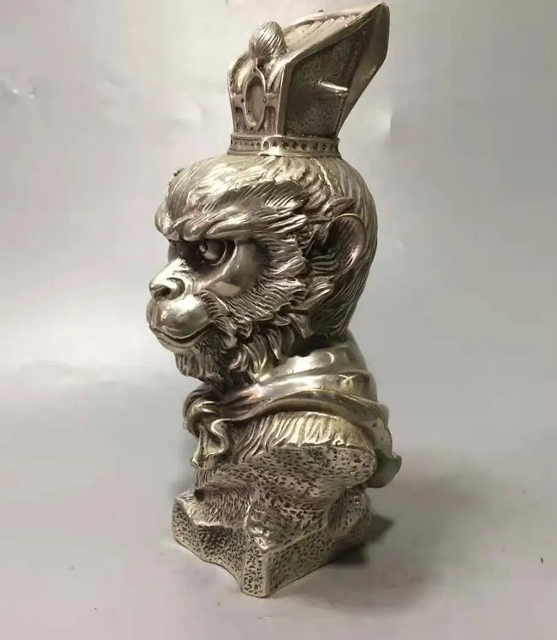Chinese White copper Monkey King head crafts statue