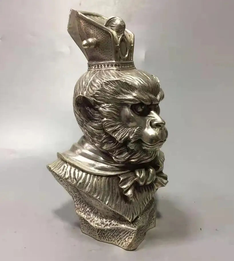 Chinese White copper Monkey King head crafts statue