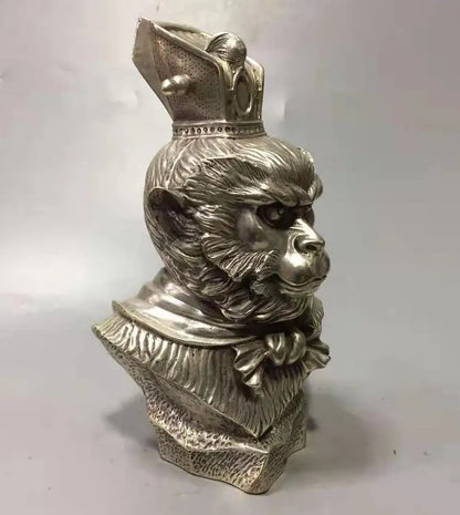Chinese White copper Monkey King head crafts statue