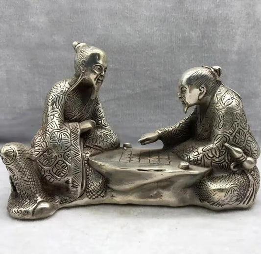 Chinese White copper Playing chess old man crafts statue