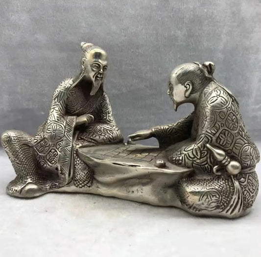 Chinese White copper Playing chess old man crafts statue