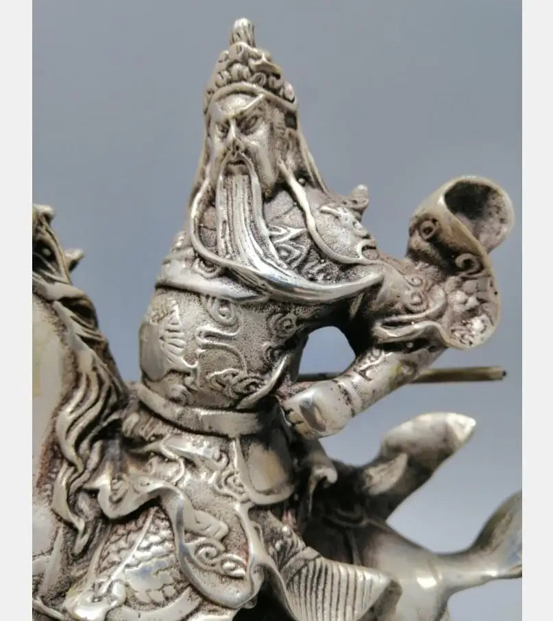 Chinese White copper Riding horse duke guan crafts statue