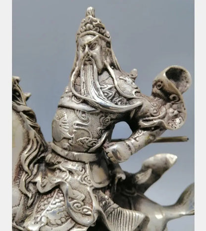 Chinese White copper Riding horse duke guan crafts statue