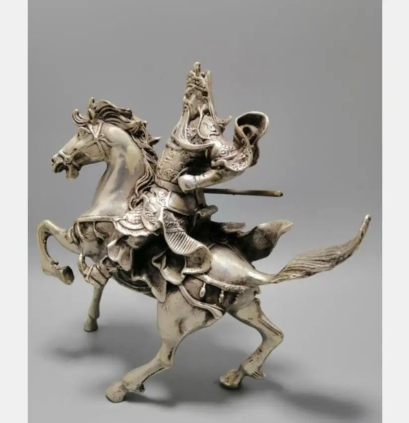 Chinese White copper Riding horse duke guan crafts statue