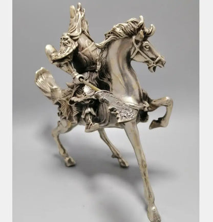 Chinese White copper Riding horse duke guan crafts statue
