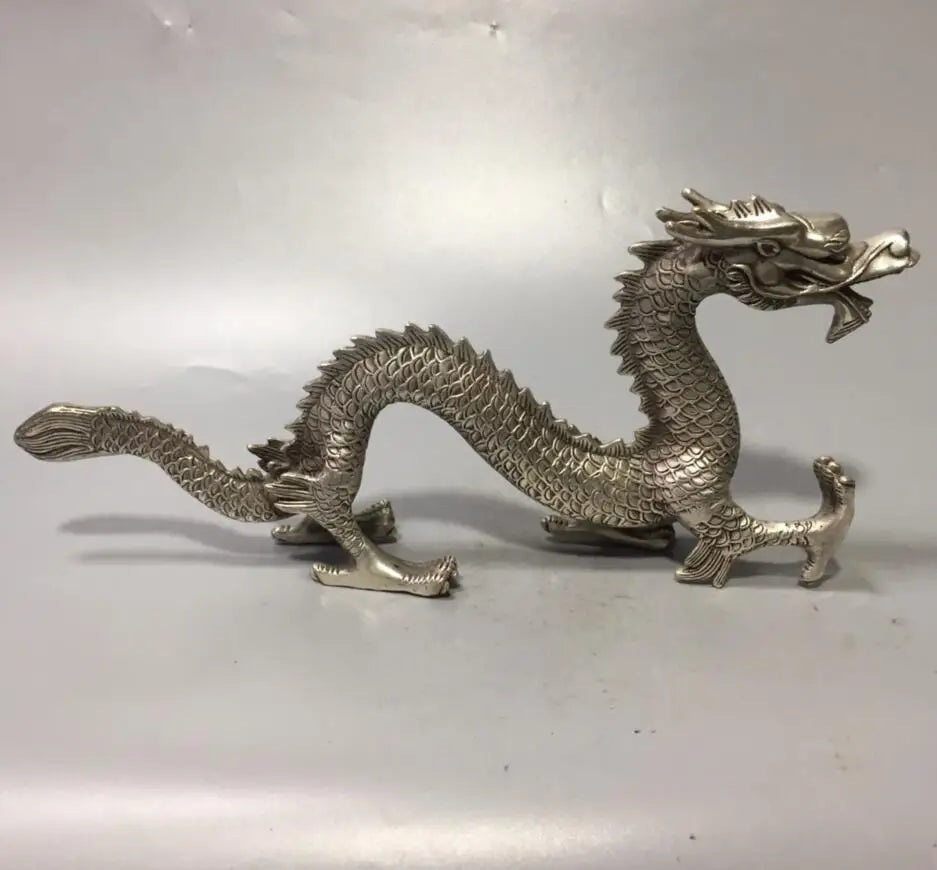 Chinese White copper archaize dragon crafts statue