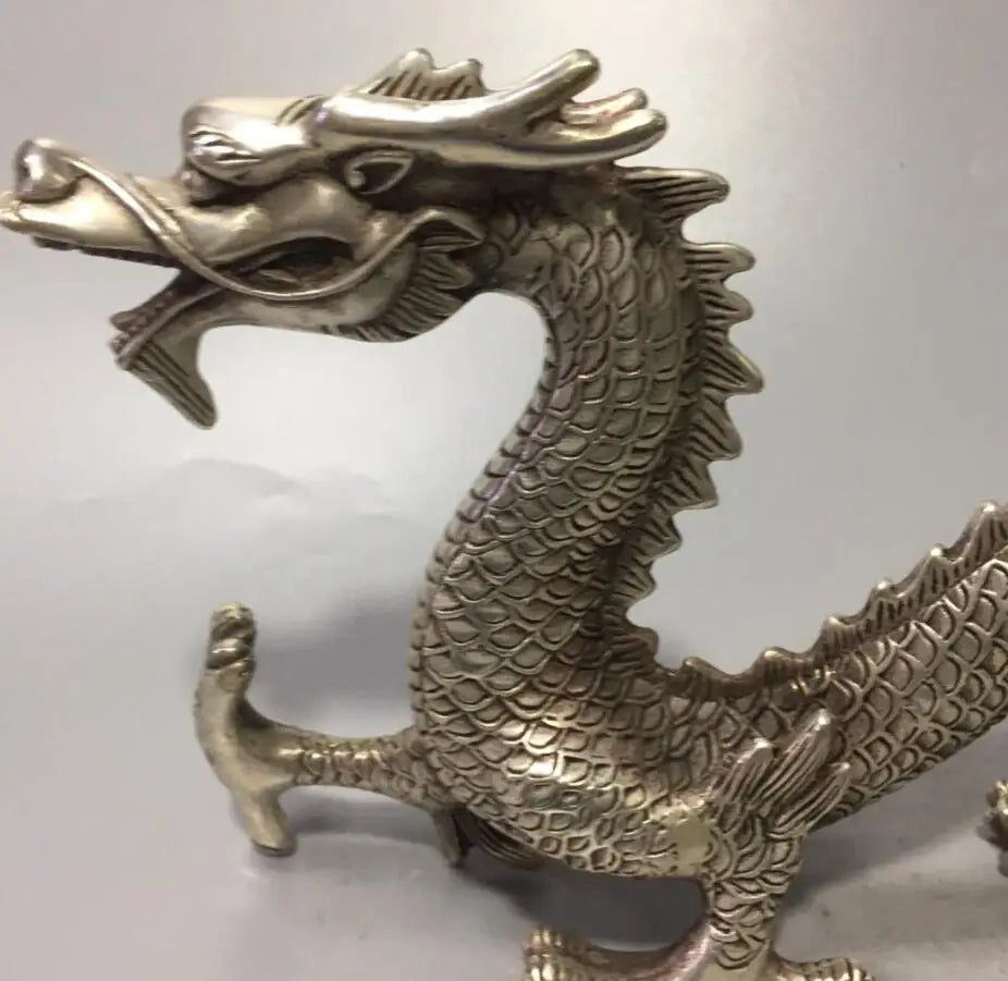 Chinese White copper archaize dragon crafts statue