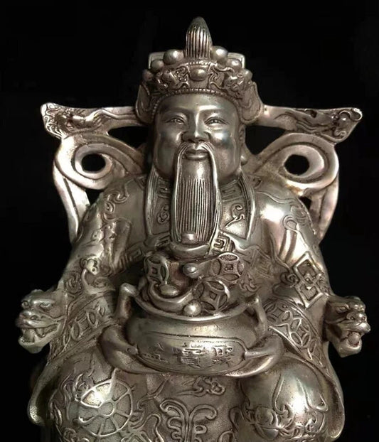 Chinese White copper archaize god of wealth crafts statue