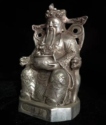 Chinese White copper archaize god of wealth crafts statue