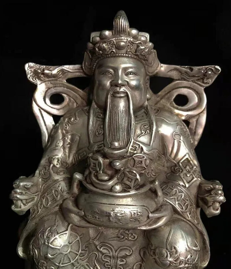 Chinese White copper archaize god of wealth crafts statue