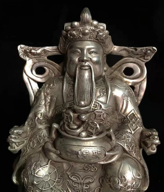 Chinese White copper archaize god of wealth crafts statue