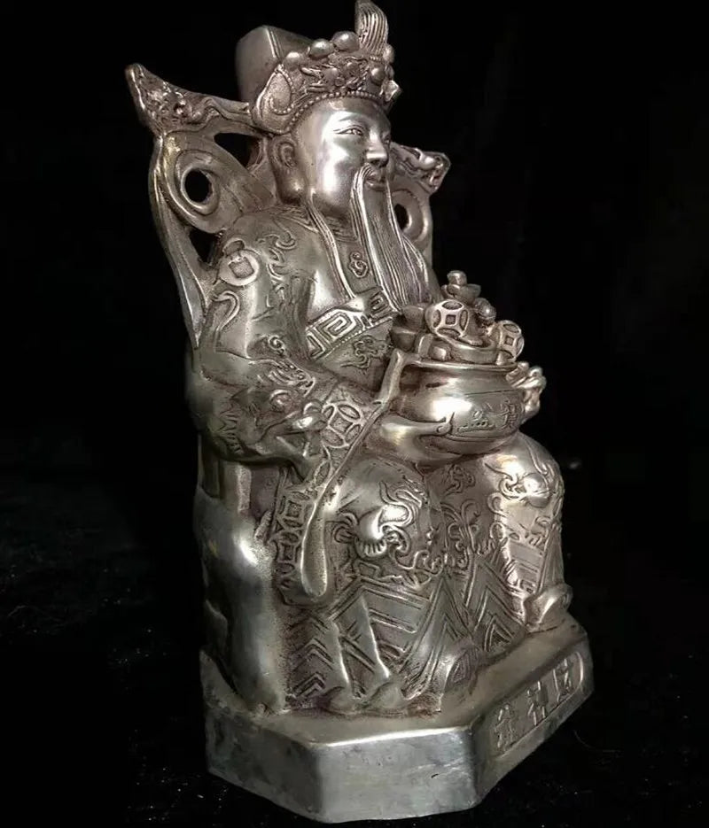 Chinese White copper archaize god of wealth crafts statue
