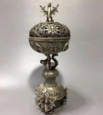 Chinese White copper archaize rosefinch incense  furnace crafts statue
