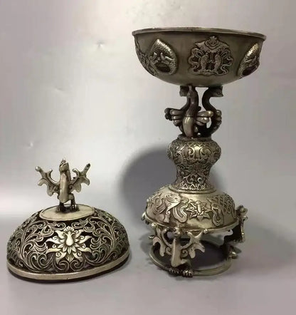 Chinese White copper archaize rosefinch incense  furnace crafts statue