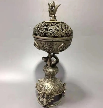 Chinese White copper archaize rosefinch incense  furnace crafts statue