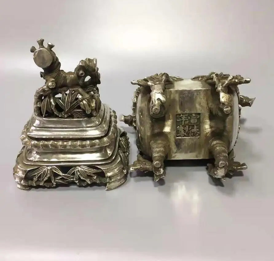 Chinese White copper bamboo incense furnace crafts statue