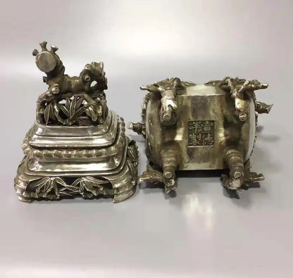 Chinese White copper bamboo incense furnace crafts statue