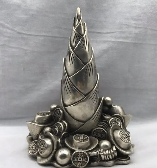 Chinese White copper bamboo shoots wealth crafts statue
