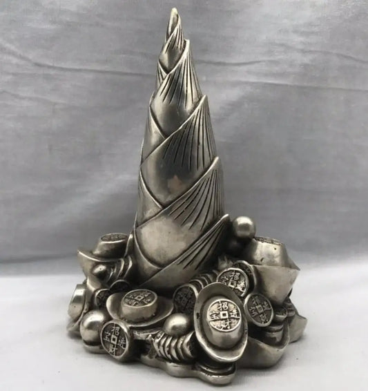Chinese White copper bamboo shoots wealth crafts statue