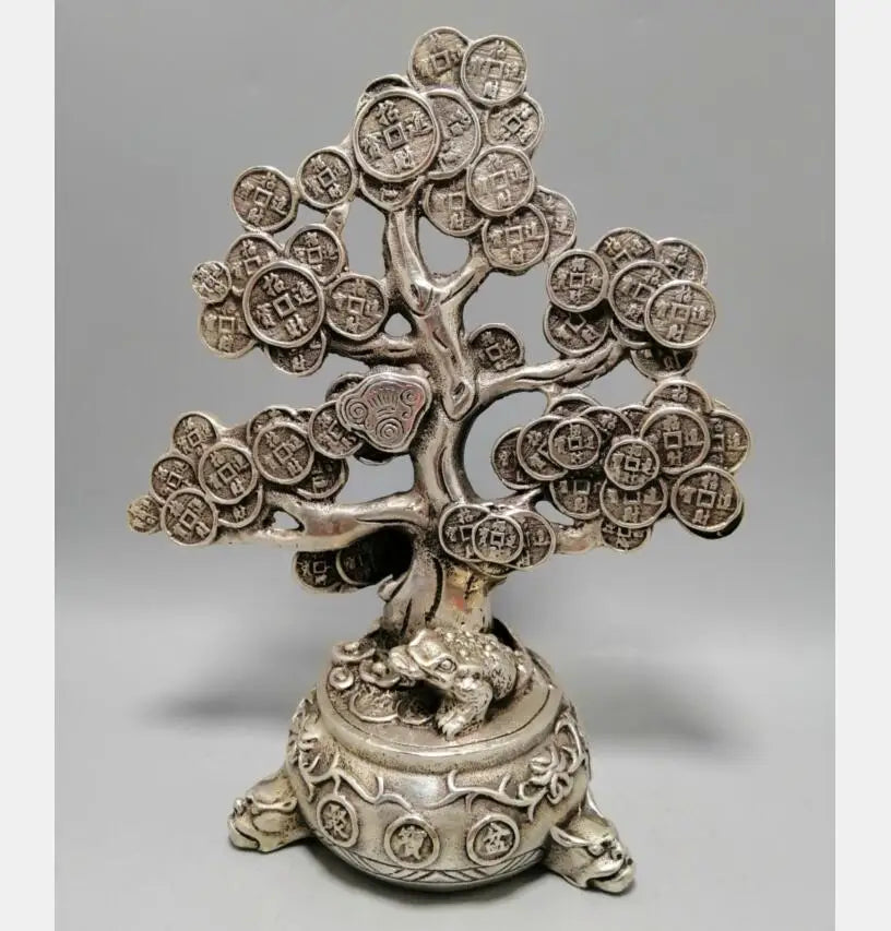 Chinese White copper cash tree wealth crafts statue
