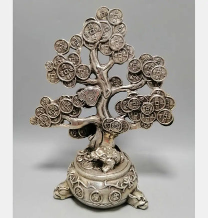 Chinese White copper cash tree wealth crafts statue