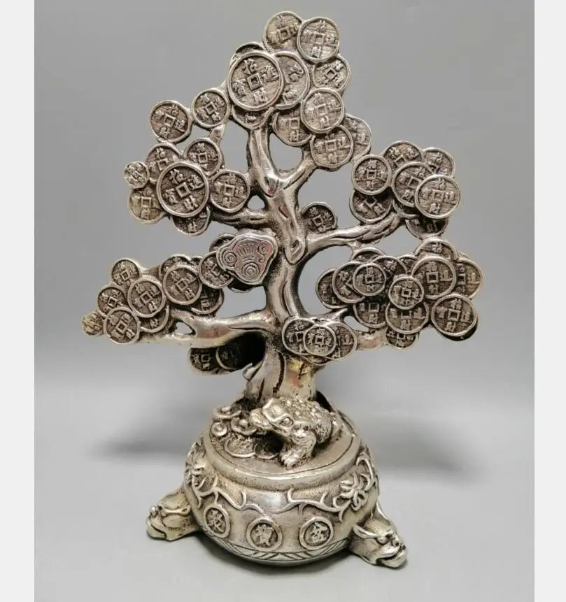 Chinese White copper cash tree wealth crafts statue