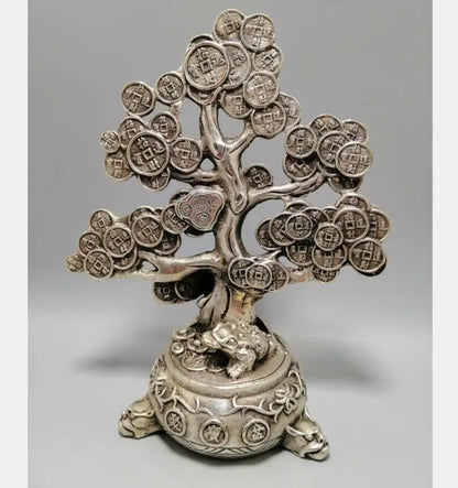 Chinese White copper cash tree wealth crafts statue