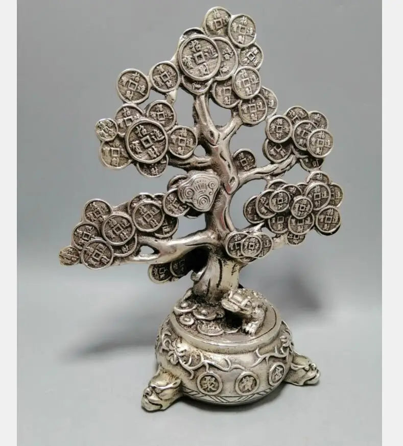 Chinese White copper cash tree wealth crafts statue