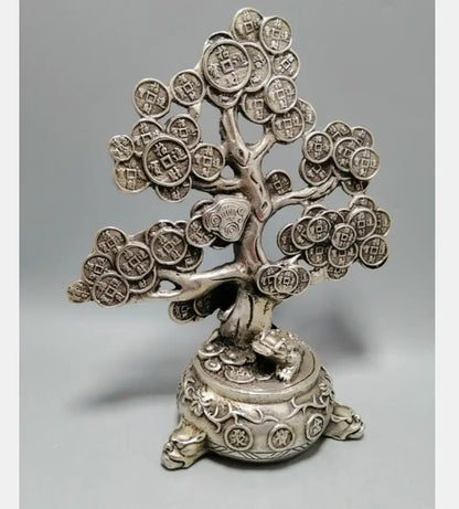 Chinese White copper cash tree wealth crafts statue