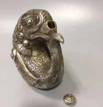 Chinese White copper dragon head fish teapot crafts statue