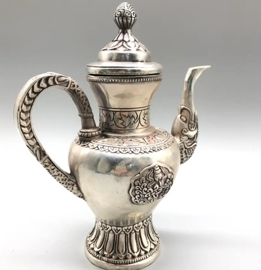 Chinese White copper dragon head teapot crafts statue