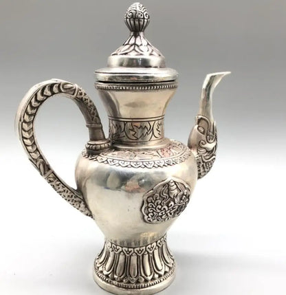 Chinese White copper dragon head teapot crafts statue