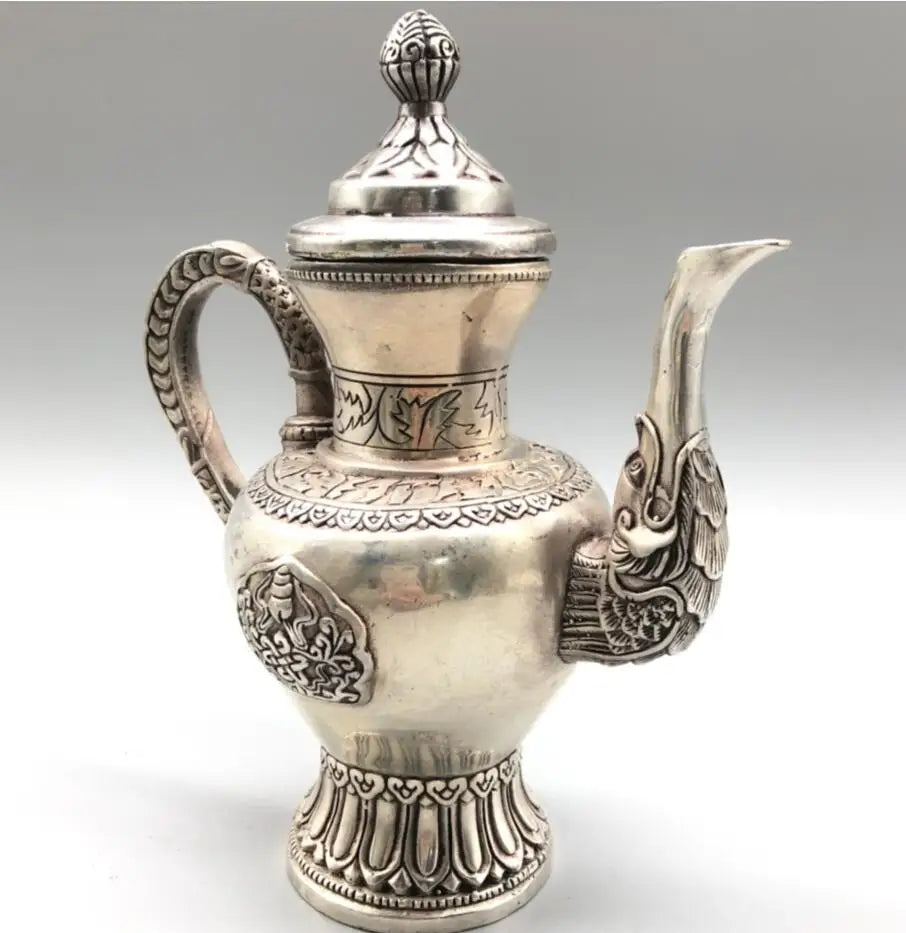 Chinese White copper dragon head teapot crafts statue