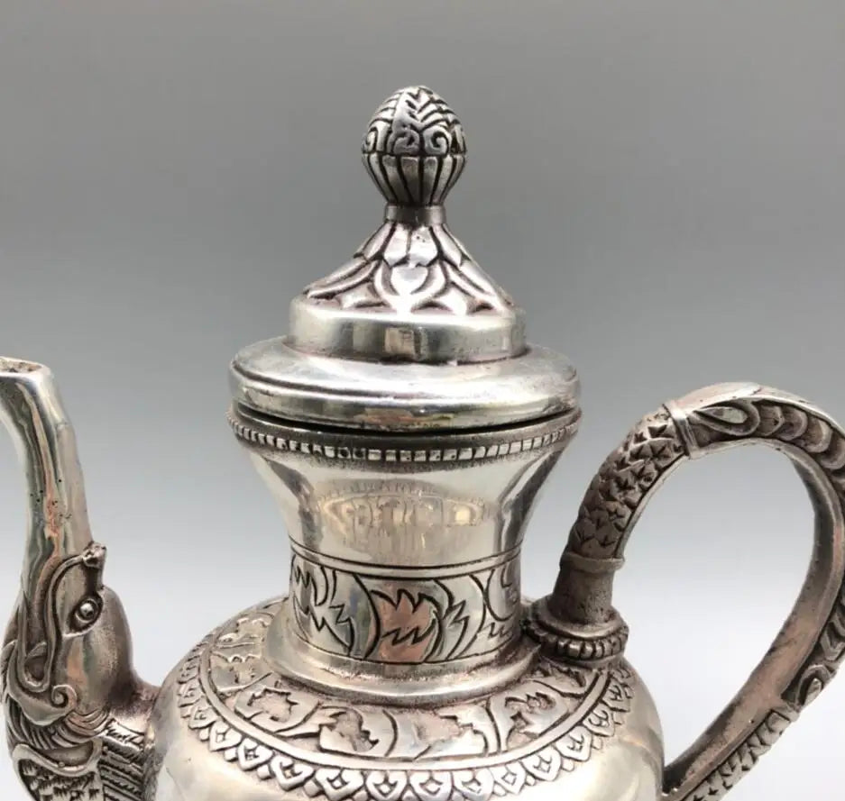 Chinese White copper dragon head teapot crafts statue
