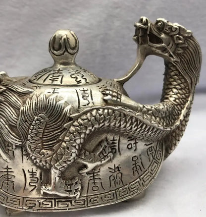 Chinese White copper dragon turtle teapot crafts statue